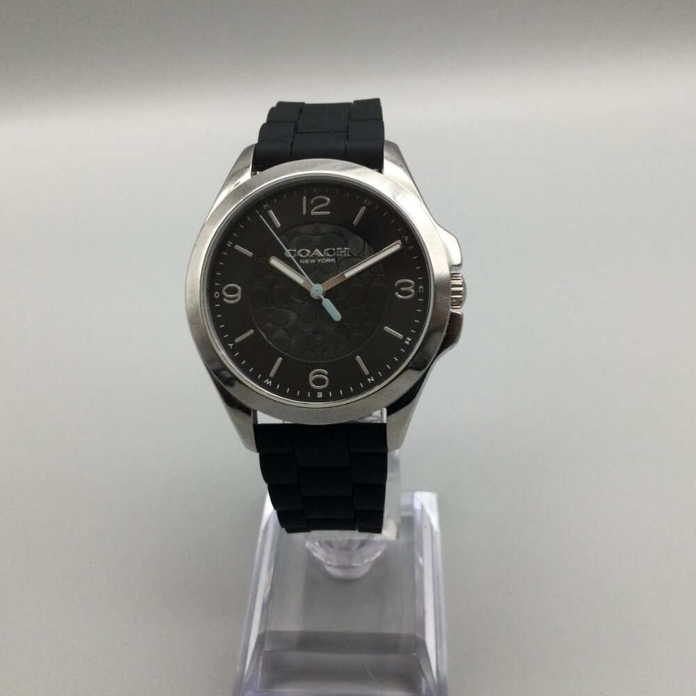 Coach Libby Watch Women 36mm Silver Tone Black Silicone Band 30M - Picture 2 of 15